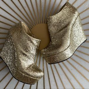 Gold Glitter Wedge Booties
